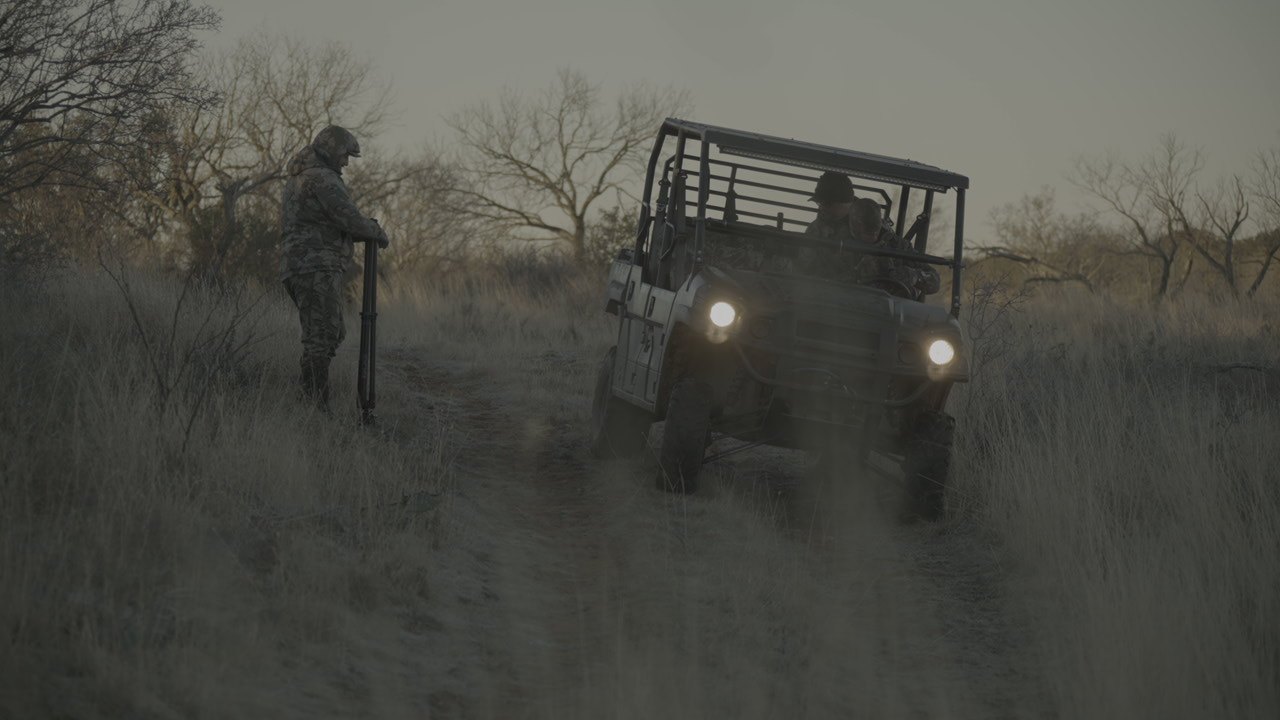 Heading out by field vehicle